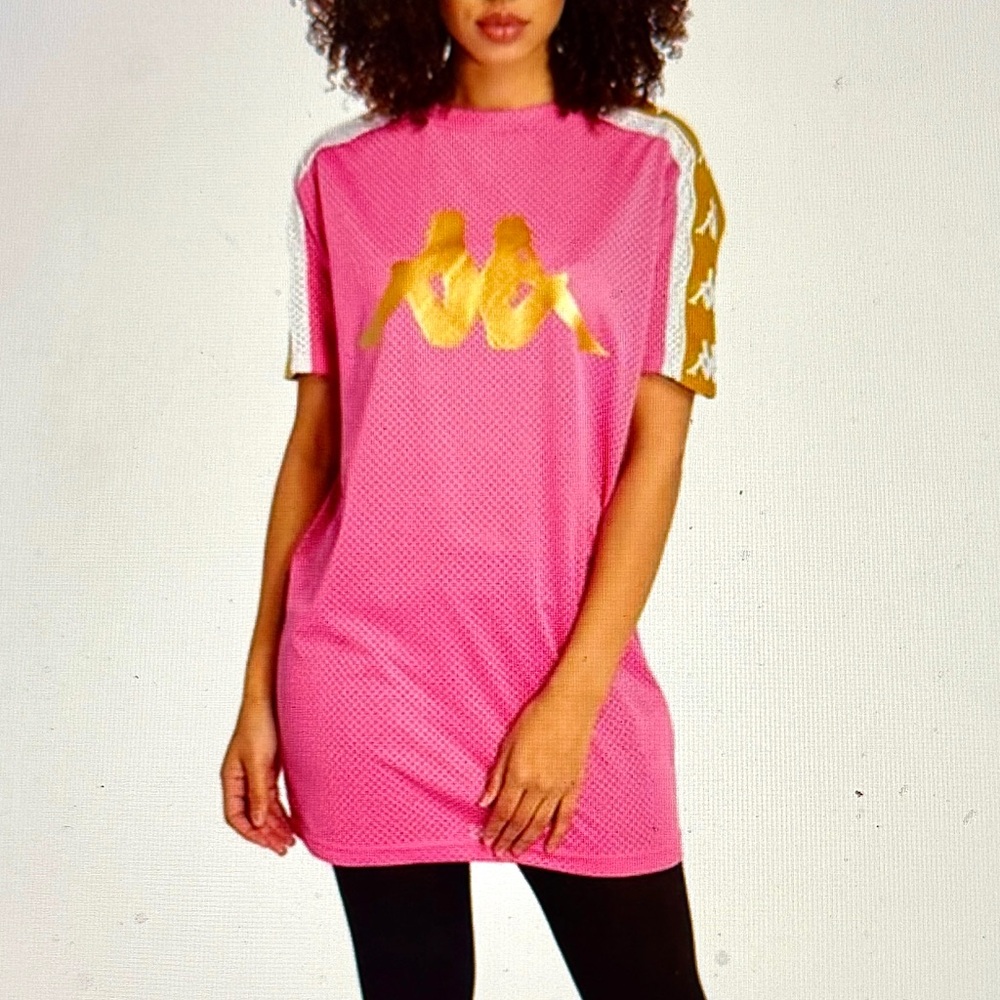 Kappa Pink T Shirt Tunic Short Sleeve Gold Logo Streetwear Women’s Size M NWT